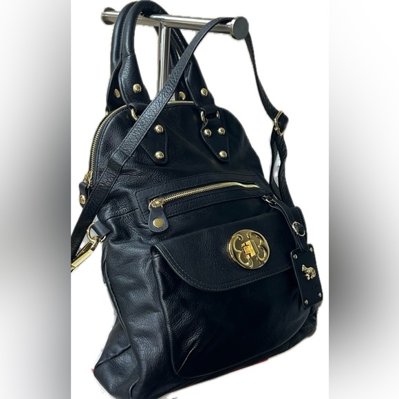 Emma Fox Black Leather Satchel Gold Hardware Convertible Shoulder Bag Purse Lg - Picture 4 of 15